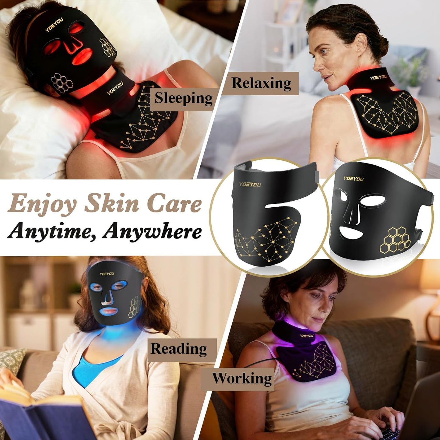 Red Light Therapy for Face and Neck, Infrared LED Mask Light Therapy 4 Light Waves with 850nm Near Infrared, Portable Rechargeable Red Light Therapy Mask Skincare Device for Facial Rejuvenation