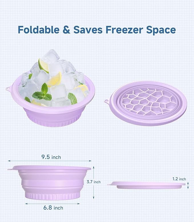 Face Bowl for Ice with Built-in Ice Tray – Collapsible Silicone Facial Ice Bath Bowl for Cold Plunge Therapy, Skin Tightening & Acne Relief – Portable Spa Tool for Home & Travel(Purple)