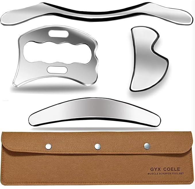 4 in 1 Muscle Scraper Tool Set,Stainless Steel Gua Sha Massage Tools, Professional Physical Therapy Instruments with Storage Case