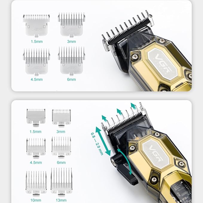 VGR Professional Hair Clippers for Men, Cordless Barber Clippers and Trimmers Set, Mens Hair Cutting Kit with 10 Guide Combs, USB Rechargeable Haircut Machine for Family, LED Display, Green