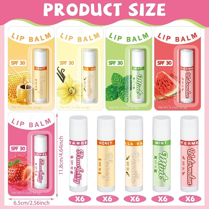 30 Pack Lip Balms SPF 30 Travel