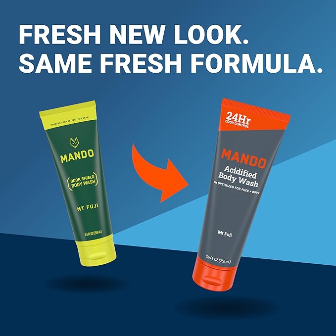Mando Acidified Body Wash - 24 Hour Odor Control - Removes Odor Better than Soap - Formulated without SLS or Phthalates - Skin Safe - 8.5 Ounce (Pack of 2) - Bourbon Leather and Mt Fuji