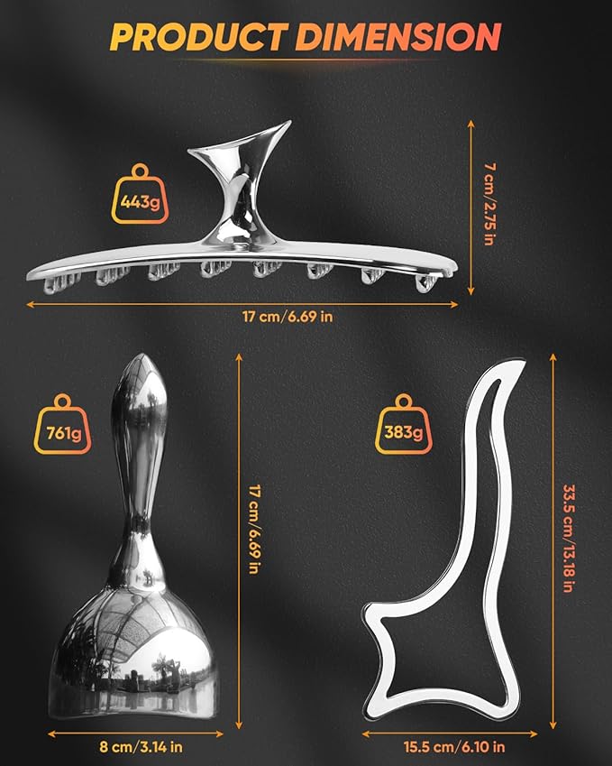 ONUEMP 3-in-1 Stainless Steel Massage Therapy Tools - Ice Gua Sha Muscle Scraper, Fascia Brush & Body Sculpting Cup, Maderoterapia Kit Colombiana for Lymphatic Drainage, Anti Cellulite, Deep Tissue