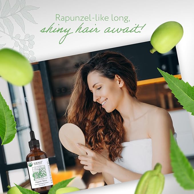 HBNO Organic Neem Oil - 4 oz (120ml) Value Size - Ideal for Face wash, Lotions, Skincare, and Hair Care Products (Glass Bottle)