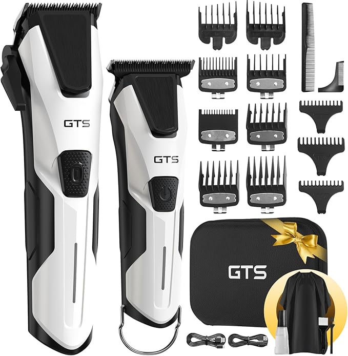 Professional Hair Clippers for Men, Professional Barber Clippers and Trimmer Set, Mens Cordless Hair Clipper for Barbers Haircut Kit Fade White