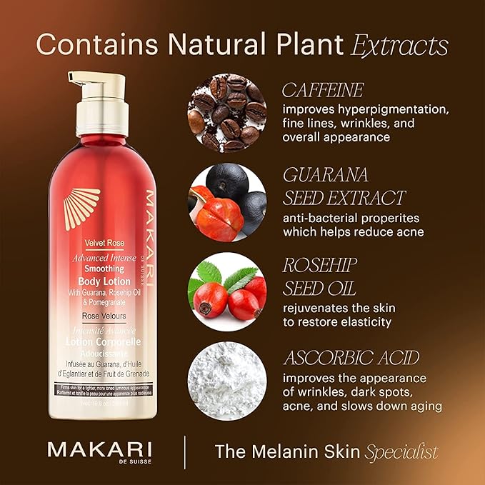 Makari Velvet Rose Advanced Intense Smoothing Body Lotion (16.8 oz) | Skin Firming and Tightening Lotion and Body Moisturizer | Anti-Aging Body Lotion for Dry Skin | Body Skin Care Products
