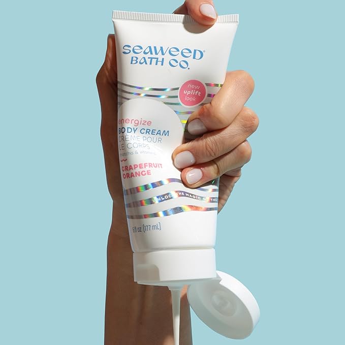 Seaweed Bath Co. Energize Body Cream - Grapefruit Orange | Hand and Body Lotion with Vitamin C, Hyaluronic Acid and Shea Butter | Invigorating Moisturizer For Dry Skin | 6 oz