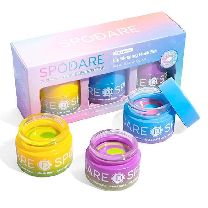 3-in-1 Dual-Color Sleeping Lip Mask Set – Blueberry, Grape & Lemon | Hydration & Repair for Dry Cracked Lips, Infused with Grape Seed Oil and Citrus Extracts for Rejuvenates Lips, 1.26 Fl Oz