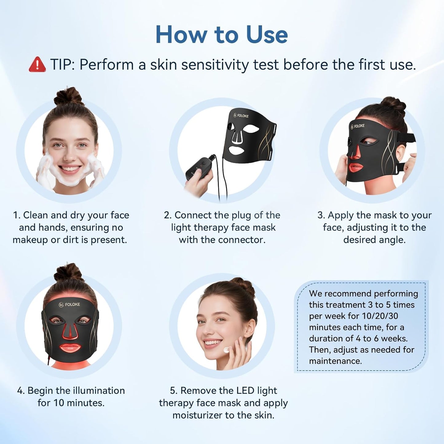 FOLOKE LED Light Therapy Mask Skin Care Mask, LED Red 630±5nm & NIR 830nm Wavelength for Home Use