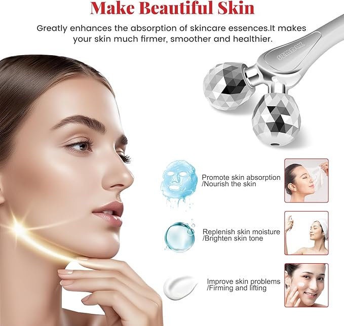 3D Facial Massager Rollers Facial Lifting Massager, Skin Care Face Body Massager Firming Tools for Body Relaxation Massage, Kneading, Body Slimming and V-Shaped Face Lift, Anti-Wrinkle (Silver)