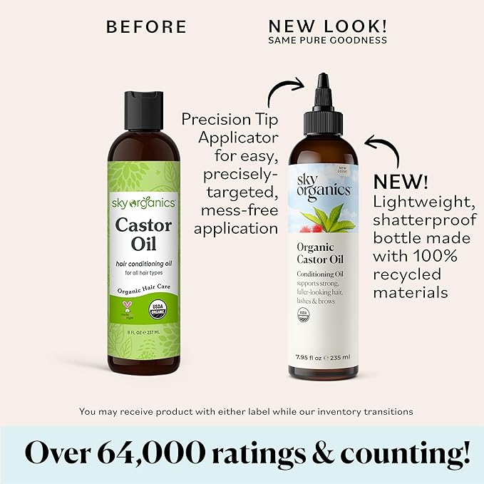 Sky Organics - Castor Oil Organic - Volumizing Hair Oil - Scalp, Lashes, Brows - Pure Castor Oil Cold Pressed - Natural Conditioner - Omega Fatty Acids, Vegan - Beauty, Hair Care - w ebook