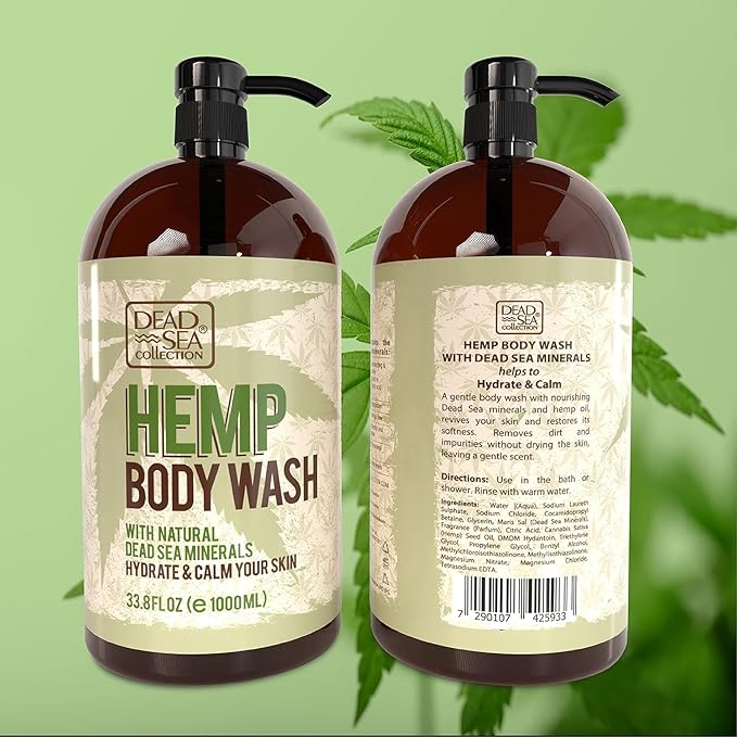 Dead Sea Collection Hemp Body Wash for Women and Men – Hemp Oil Infused with Dead Sea Minerals – Moisturizing Shower Gel for Dry & Sensitive Skin – 33.8 fl oz