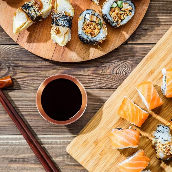 10 Pack 3.3inch Stainless Steel Sauce Dishes Mini Individual Saucers Bowl Round Seasoning Dishes Sushi Dipping Bowl Appetizer Plates, Rose Gold