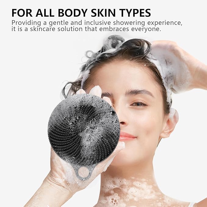 2 in 1 Silicone Brush, BEAUTAIL Body Shower Scrubber and Scalp Hair Massager Shampoo Brush, Deeply Cleanse Skin, Dandruff Removal and Hair Growth, Gentle for Women Men Sensitive Skin, 1 Pack (Black)