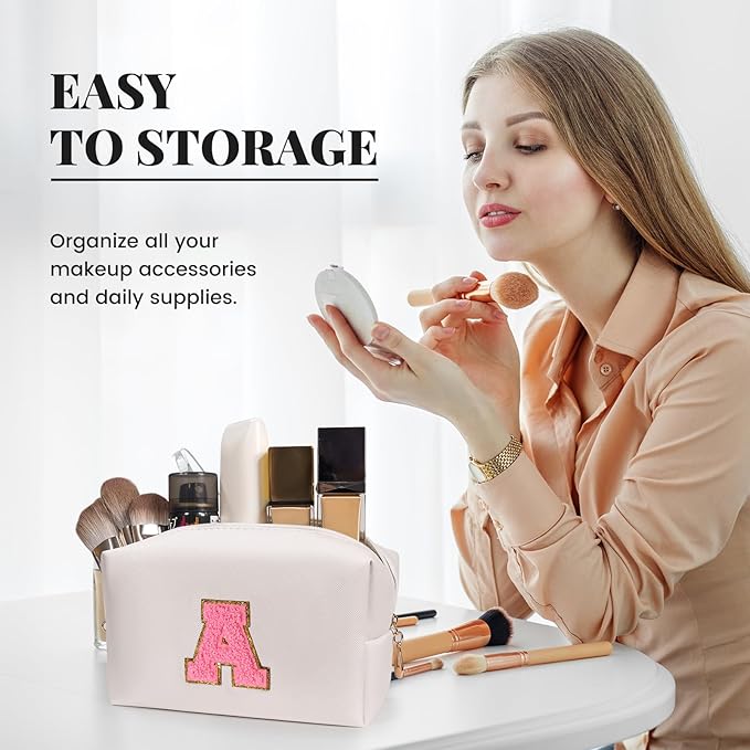 Preppy makeup bag, cute initial