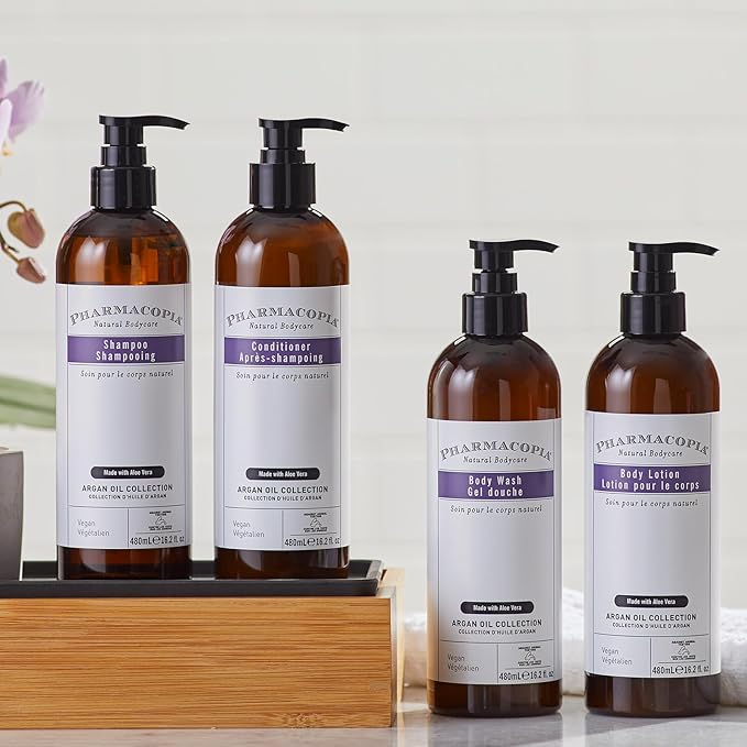 Pharmacopia Hotel Argan Oil Body Lotion - Vegan Moisturizer for Dry Skin, Aromatherapy Lotion with Melon and Green Tea Essence - Natural, Organic and Cruelty-Free Skin Care, 16.2 oz