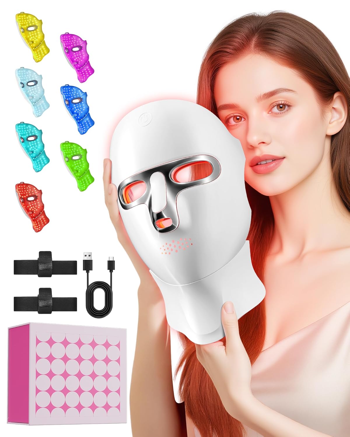 FOLOKE Red Light Therapy Mask for Face & Neck, LED Face Light Therapy,USB C Rechargeable,Infrared Mask for Home Working Travel Yoga