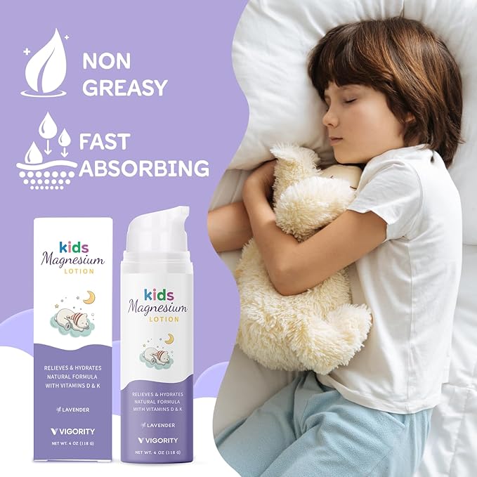 Magnesium Lotion for Kids & Babies Sleep - Bedtime Calming Body Cream with Natural Ingredients & Multi Vitamins - Topical Magnesium Soothing Relief, Promotes Relaxation (8 fl oz, Lavender)