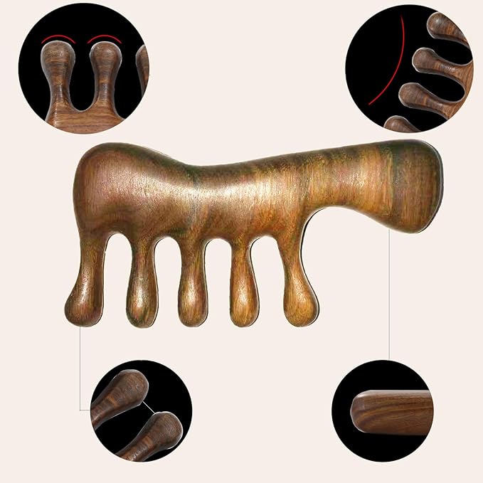 Wood Gua Sha Massage Tools Set,Scraping Scalp Massage Comb,Natural Wooden Gua Sha Tool,Scraping Tool. (Handle Wooden Comb)