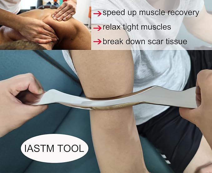 Muscle Scraper Stainless Steel Gua sha Scraping Massage Tool IASTM Tools Great Soft Tissue Mobilization Tool(Long bar)