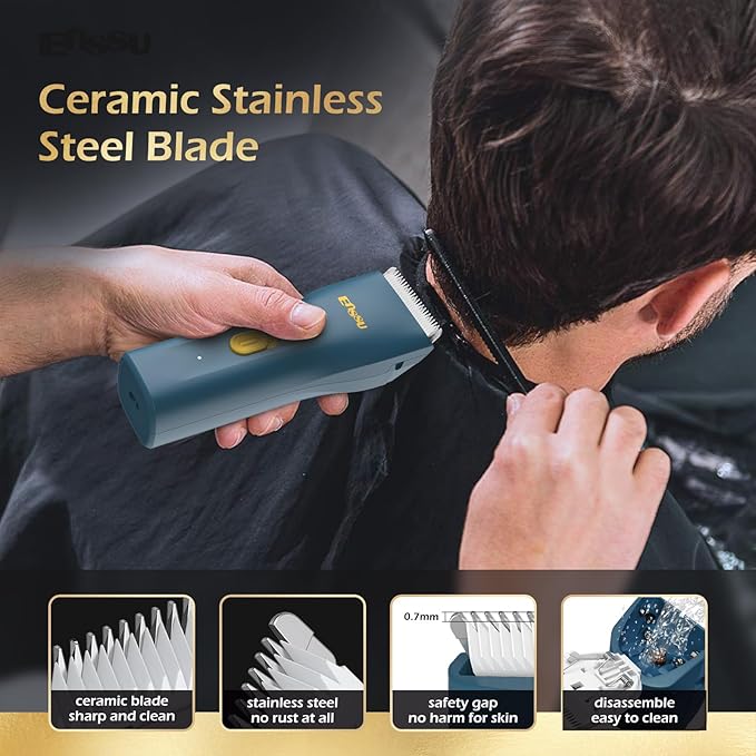 ENSSU Hair Clippers, Waterproof Men Body Hair Trimmer, Cordless Hair Cutting Kit for Head, Rechargeable Home Barber Haircut Trimmer for Kids/Men/Boys/Adults, Dark Blue