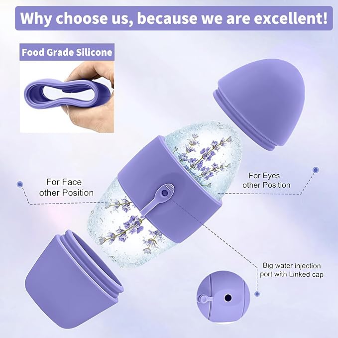 Ice Roller for Face and Eye Massager for Face, Eyes and Neck Naturally Conditioning and Skin Care,De-Puff Eye Bags,Reduce Migraine Pain,Reusable Massage Silicone Ice Mold (Purple)