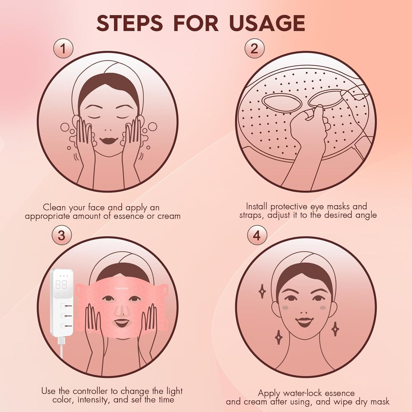 Red Light Therapy for Face, 7 Modes LED Face Mask Light Therapy with Rechargeable Controller, Near-Infrared Red Light Mask with Timing Function for Skincare, Led Mask Light Therapy at Home