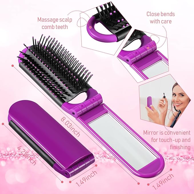 Chunful 30 Pcs Folding Hair Brush Set with Mirror Travel Hair Brush Portable Mini Brush for Women Men Pocket Small Bulk Hair Brushes for Purse Size Hair Styling Tools for Toiletry Bag