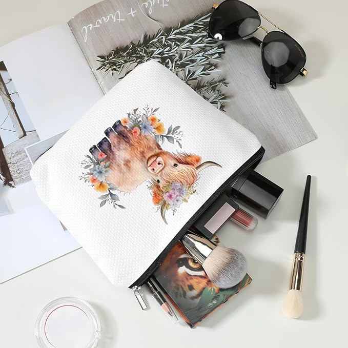 Western cosmetic bag highland cow