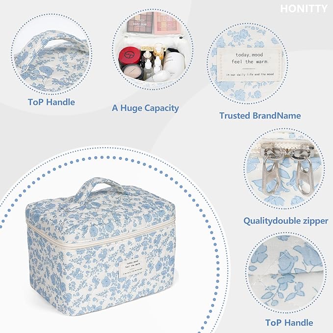 Makeup bag, quilted makeup bag,large