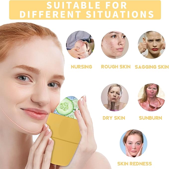 Ice Roller for Face and Eye Massager for Face, Eyes and Neck Naturally Conditioning and Skin Care,De-Puff Eye Bags,Reduce Migraine Pain,Reusable Massage Silicone Ice Mold (Yellow)