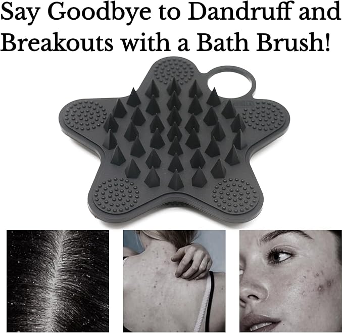 LUCKSTELLA 100% Silicone Dual-Sided Shower Brush – Star-Shaped Body Scrubber & Scalp Massager, Gentle for Hair & Skin (Charcoal)