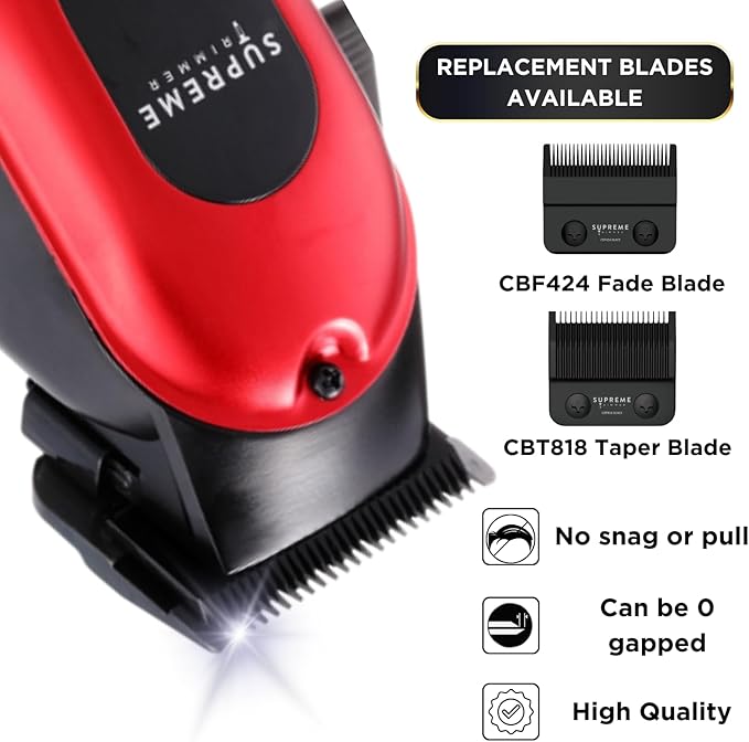 Supreme Trimmer Pro Clipper All Metal w/Fade Blade | 300 Min Run Time Professional Clipper Set, Cordless Beard Trimmer | STC5030 Red