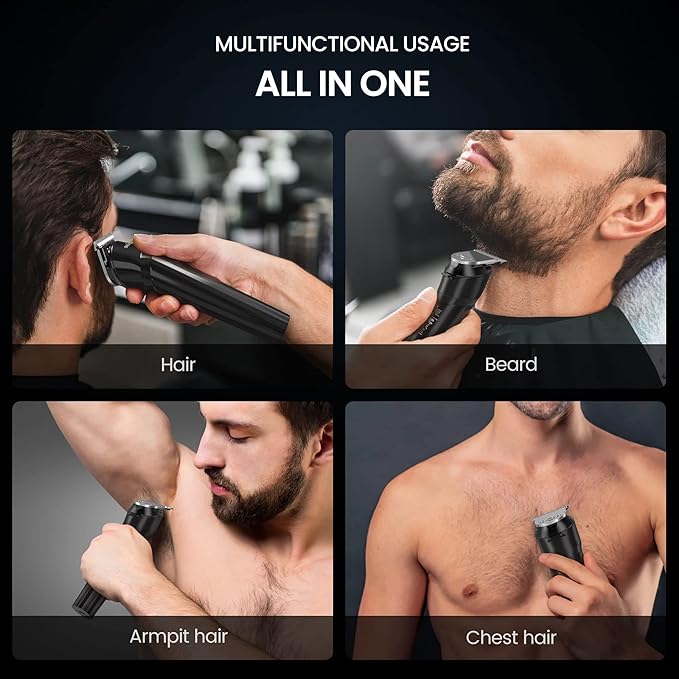 Sejoy Body Hair Trimmer Clipper for Men, Cordless Barber Clippers, Electric Hair Trimmer, Beard Trimmer with Travel Lock, Waterproof, 90 Min Battery Life, USB Rechargeable, Black