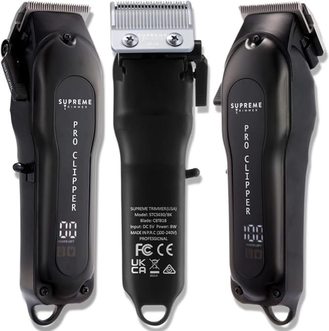 Supreme Trimmer Pro Clipper All Metal w/Taper Blade | 300 Min Run Time Professional Hair Clipper Set, Cordless Beard Trimmer | STC5030 Black