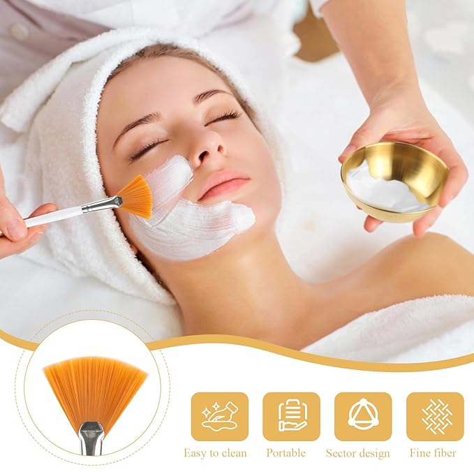 26 Pcs Esthetician Supplies 3 Gold Mixing Bowls Gold Small Serving Tray 3 Compartment Serving Tray 3 Facial Fan Brushes 3 Face Mask Applicator Brush 12 Facial Sponge Compressed Round 3 Hair Band