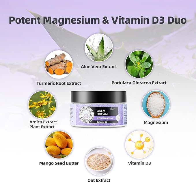 Magnesium Body Cream - Moisturizing Lotion Nighttime Magnesium Cream, Hydrating Dry Skin on Body,(Lavender) 4 OZ