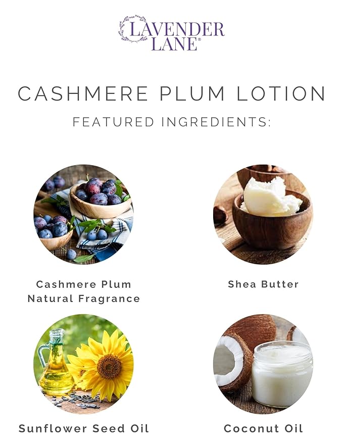 LAVENDER LANE Cashmere Plum Hand & Body Lotion, 9 oz - Made With Our Lavender Essential Oil, Goat's Milk, Moisturizing Shea Butter, Grown & Made in USA