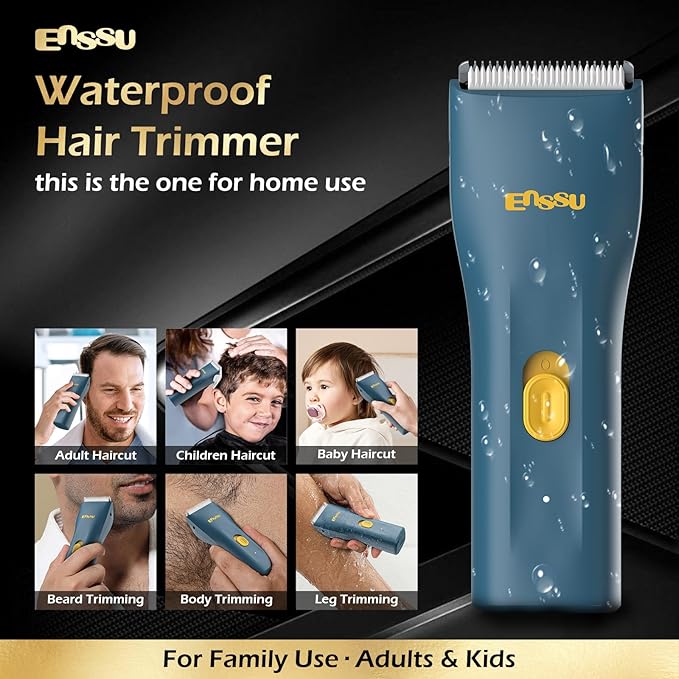 ENSSU Hair Clippers, Waterproof Men Body Hair Trimmer, Cordless Hair Cutting Kit for Head, Rechargeable Home Barber Haircut Trimmer for Kids/Men/Boys/Adults, Dark Blue