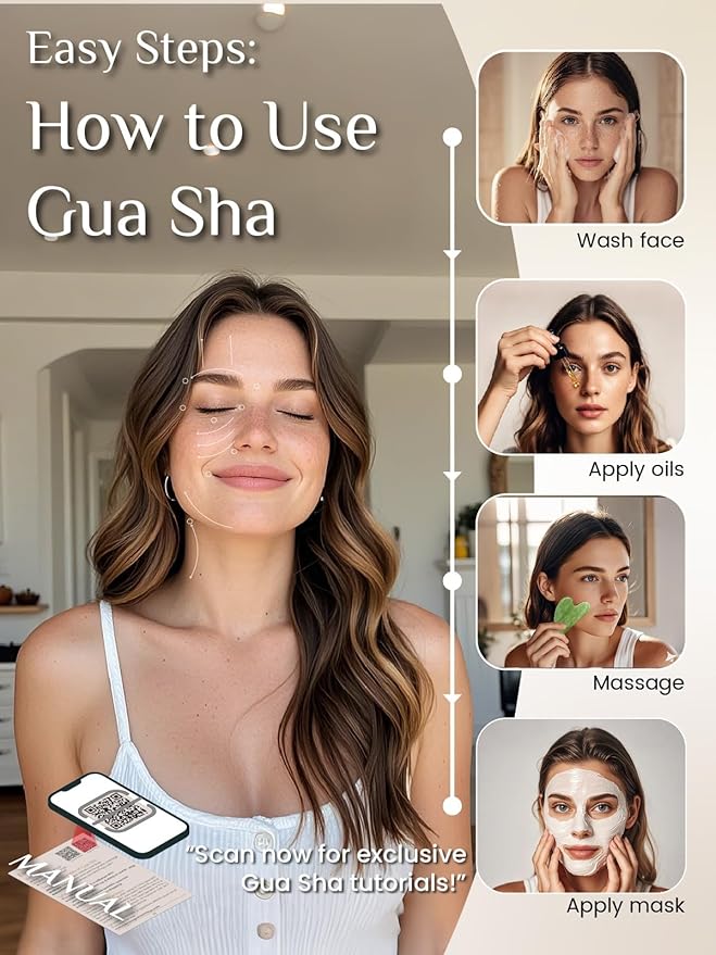 Rena Chris Gua Sha Facial Tools, Jade Guasha Tool for Acupuncture, Manual Massage Tool for Jawline Sculpting and Puffiness Reducing, Gua Sha Facial Massage Tool, Skin-Care Gift