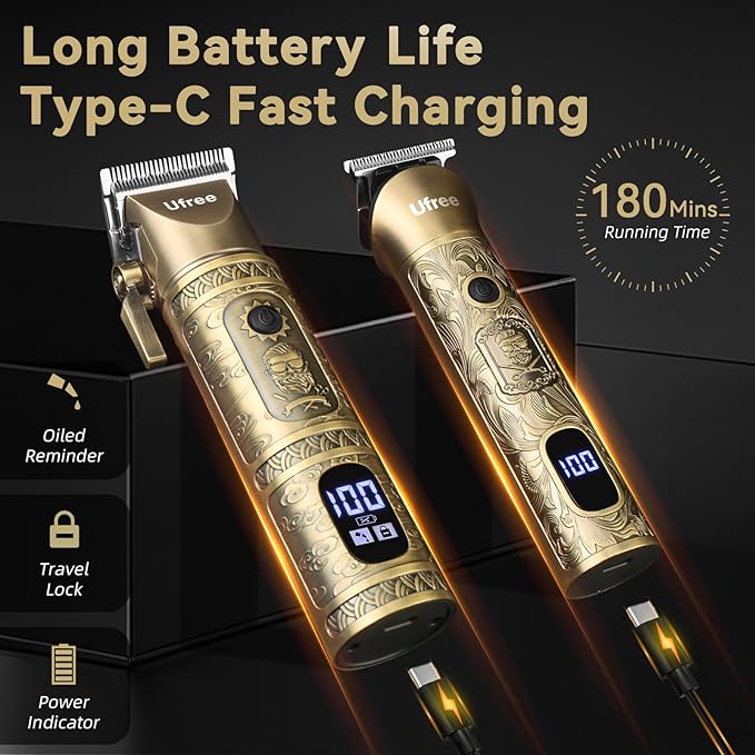 Ufree Hair Clippers for Men Professional with Beard Trimmer, Barber Clippers and Trimmers Set, Electric Razor Shavers for Men, Cordless Mens Grooming Kit for Nose, Face, Hair, Gifts