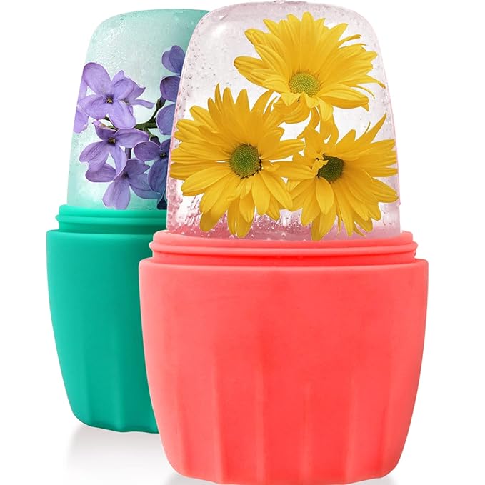 2Pack Ice Roller for Face, Qewro Silicone Facial Ice Mold to Brighten Skin Enhancing Natural Glow, Reusable Ice Roller for Face & Eye Puffiness Relief, Roller Skin Care Freezer