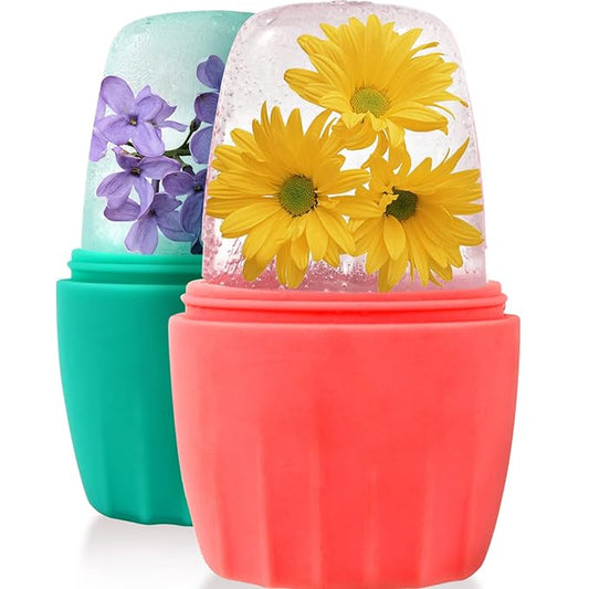 2Pack Ice Roller for Face, Qewro Silicone Facial Ice Mold to Brighten Skin Enhancing Natural Glow, Reusable Ice Roller for Face & Eye Puffiness Relief, Roller Skin Care Freezer