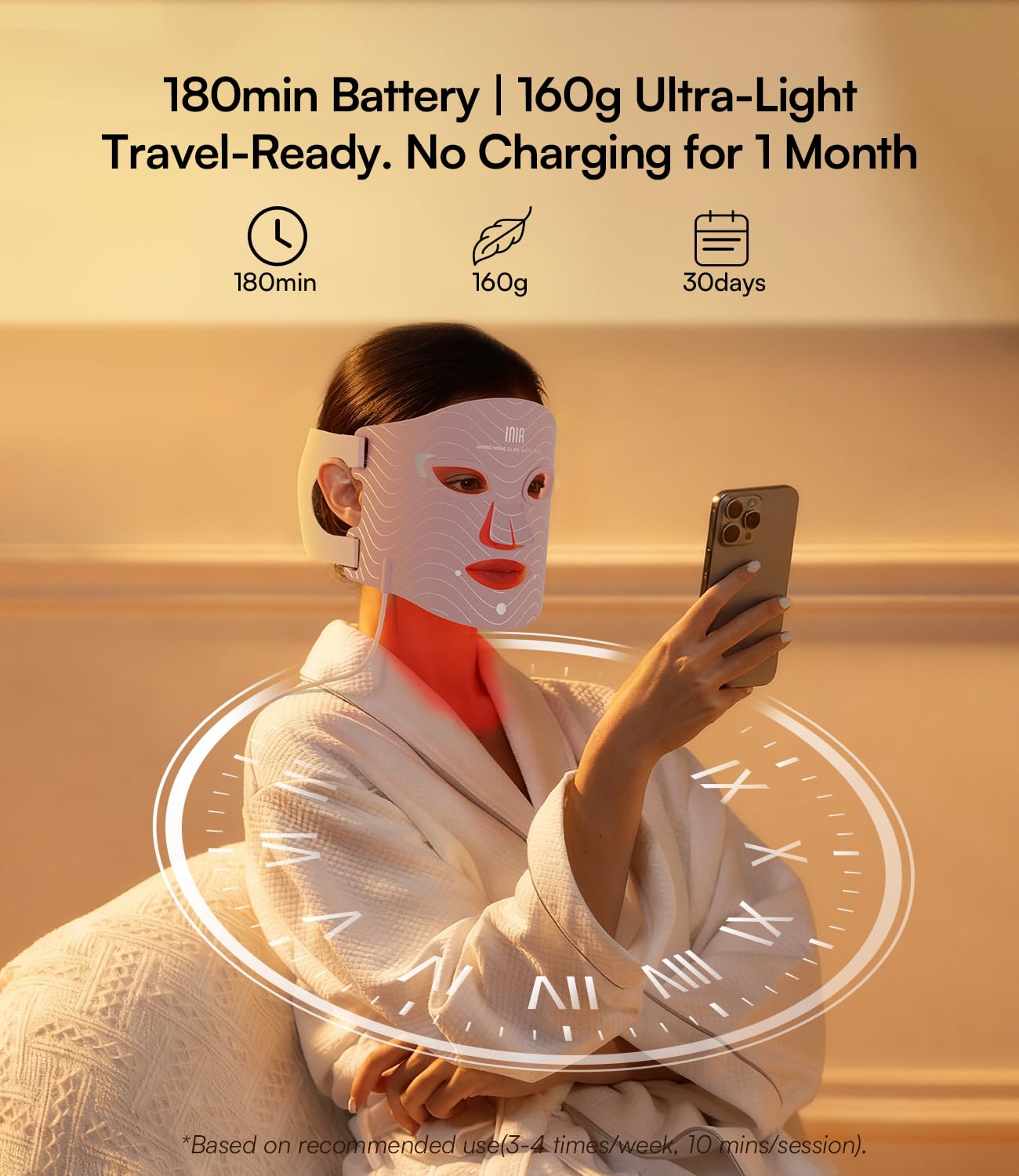 INIA Red Light Therapy Mask for Face – 4 Light Modes with 850nm NIR, Red & Blue LED Light Therapy, 2600mAh Rechargeable LED Face Mask for Radiant Glow at Home, Pink