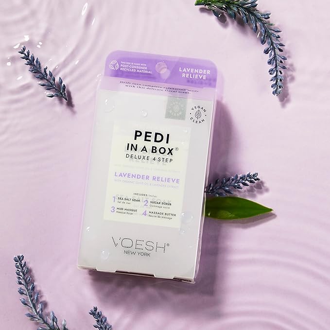 VOESH Pedi in a Box 4 Step Herb Trio - 3 Pack of Lavender Relieve, Eucalyptus Energy Boost & Herb Seed Oil Pedis, Spa Pedicure Kit, At-Home Pedicure