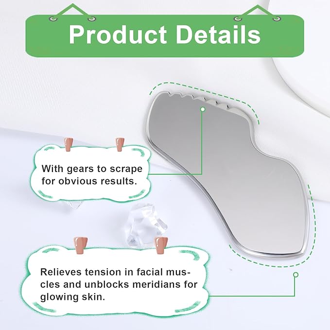 Gua Sha Stone, Gua Sha Stainless Steel Facial Tools Beauty Scraping Massage Tool Jaw Shaping Swelling Reduction Skin Care Gift Women Lines Face Lifting Improvement Fine