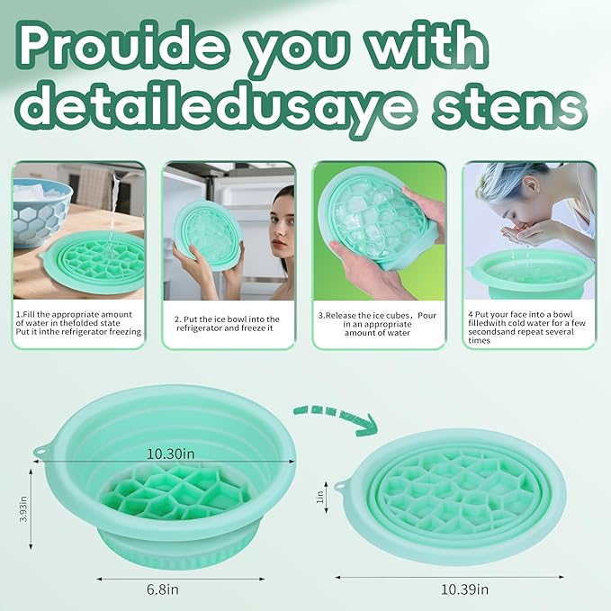 Silicone Face Bowl for Ice: Facial Ice Bath Built-In Icetray,Portable Collapsible Ice Facial Basin for Sunburn Recovery,Reduces Puffiness,Sensitive Skin,Skin Calming Tool,Gifts for Skincare Lovers