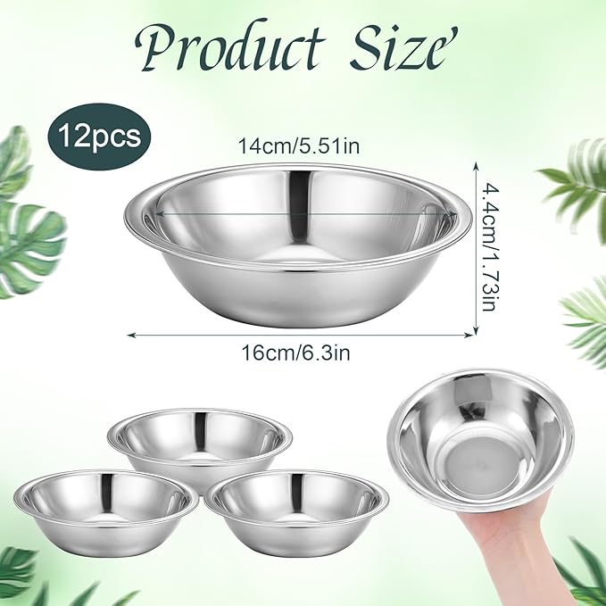 12 Pcs Stainless Steel Facial Mask Mixing Bowl Set 6.3 Inches Wide Esthetician Supplies Facemask Bowl DIY Skin Care Mixing Tool Kit for Lady Women Home Beauty Salon Use