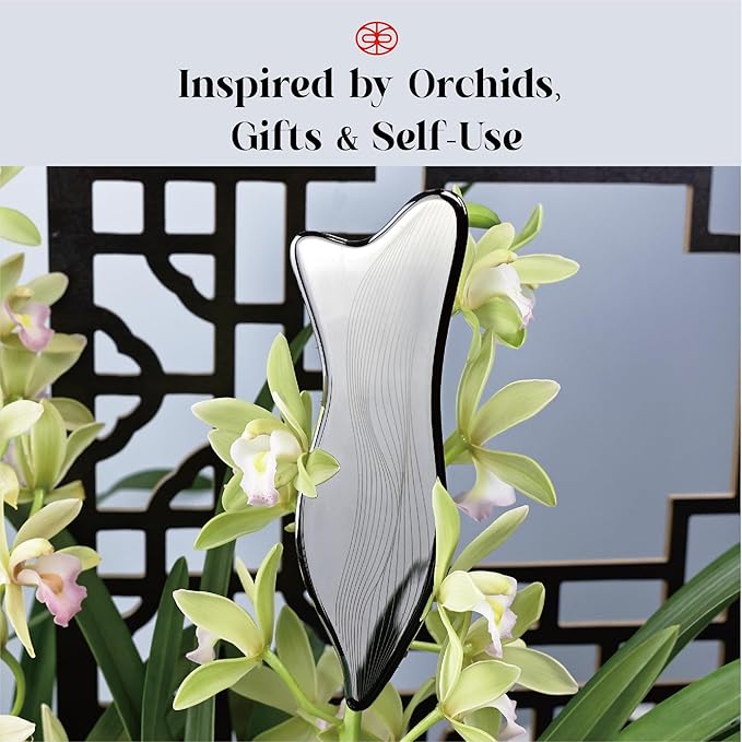 Rena Chris Stainless Steel Gua Sha Facial Tools - Acupressure & Gua Sha for Face Massage, Jawline Sculpting, Puffiness Reduction. Includes Carry Pouch and Cleaning Cloth - Skin Care Gift, Silver