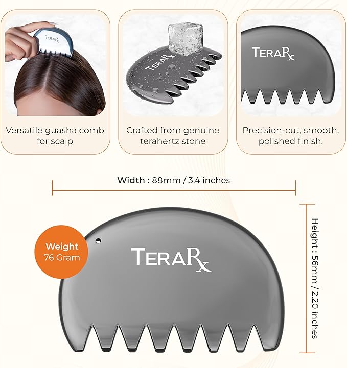 TeraRX® Terahertz Gua Sha Comb – Authentic Terahertz Massage Tool for Scalp, Face & Neck – Anti-Static Scalp Massage Comb for Tension Relief, Circulation & Daily Self-Care Routine